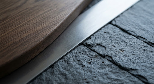Macro of premium materials — wood grain, steel and slate