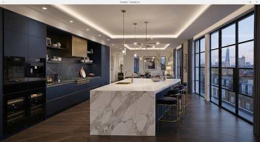 Ultra-modern navy kitchen renovation in a Mayfair apartment