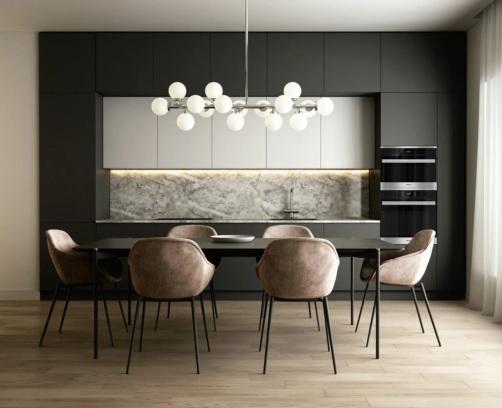 Ultra-modern navy kitchen renovation in a Mayfair apartment