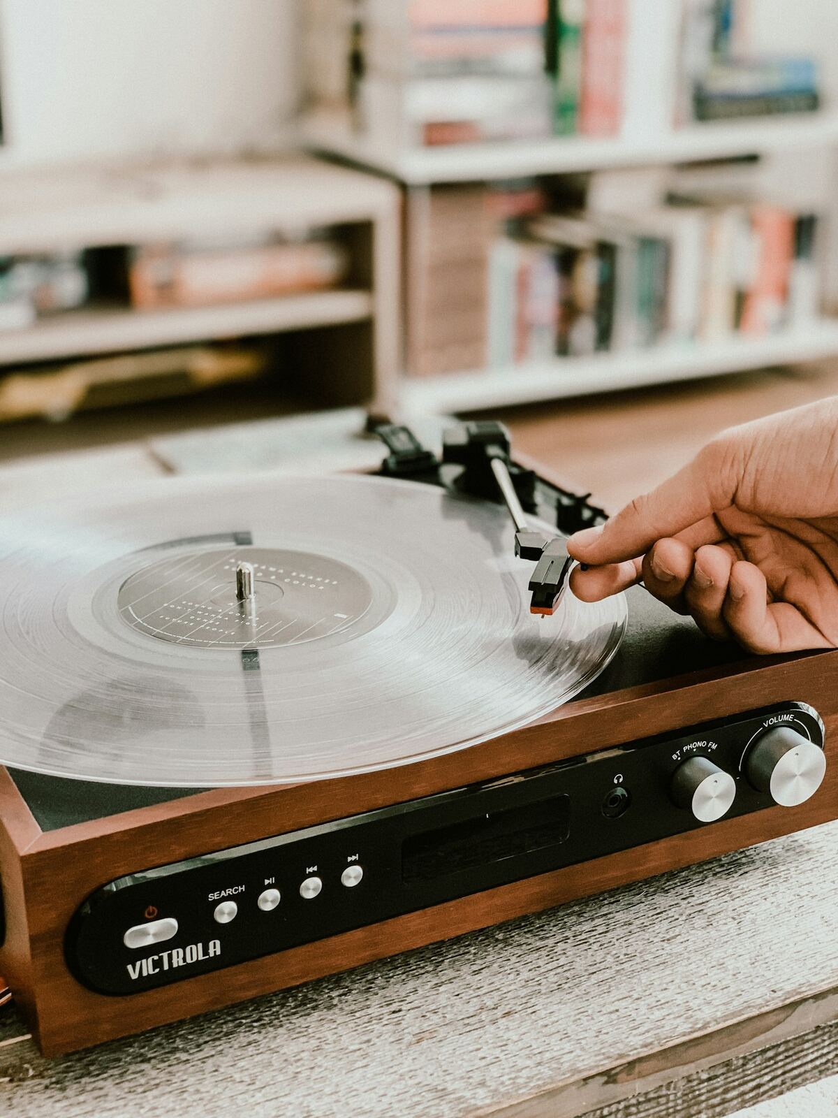 Warm hi-fi listening corner with a turntable