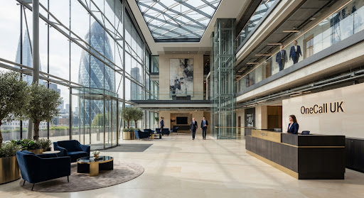 Refurbished corporate headquarters with open-plan workstations