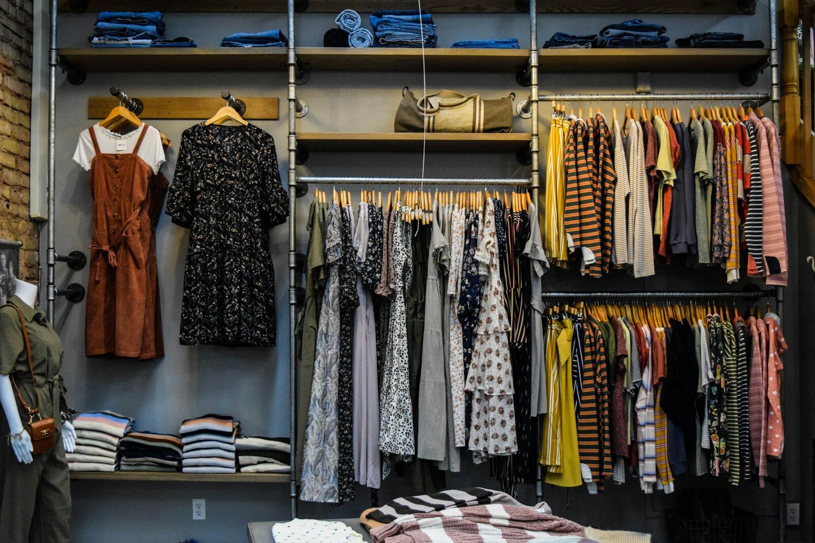 Fashion boutique interior with full display rails