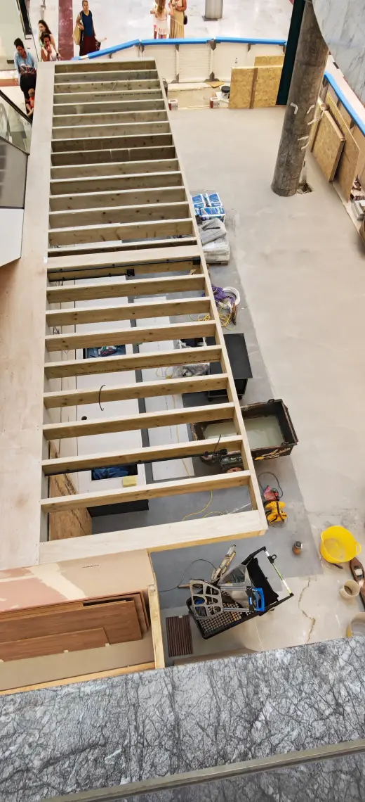 First-fix services and timber framing around the commercial coffee kiosk